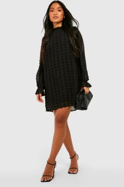Petite Robe Shift Petite en Dobby Texturée à Encolure Haute