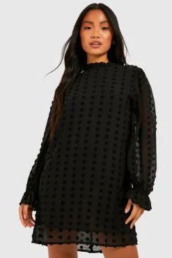 Petite Robe Shift Petite en Dobby Texturée à Encolure Haute