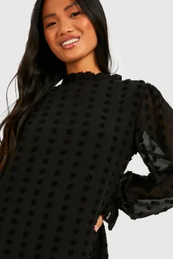 Petite Robe Shift Petite en Dobby Texturée à Encolure Haute