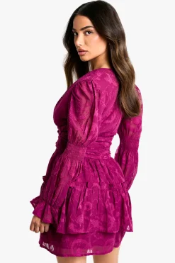 Petite robe skater en burnout paisley avec manches ballon bouffantes et détails froncés