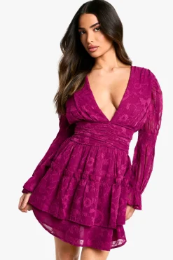 Petite robe skater en burnout paisley avec manches ballon bouffantes et détails froncés
