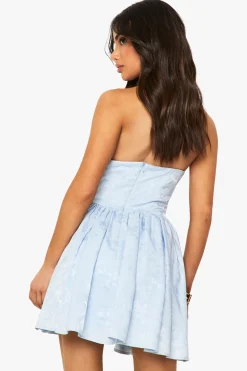 Petite Robe Skater en Jacquard à Encolure Carrée Halter
