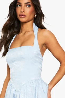 Petite Robe Skater en Jacquard à Encolure Carrée Halter