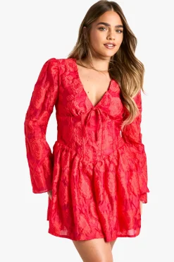 Petite Robe Skater Jacquard Floral Détail Corset