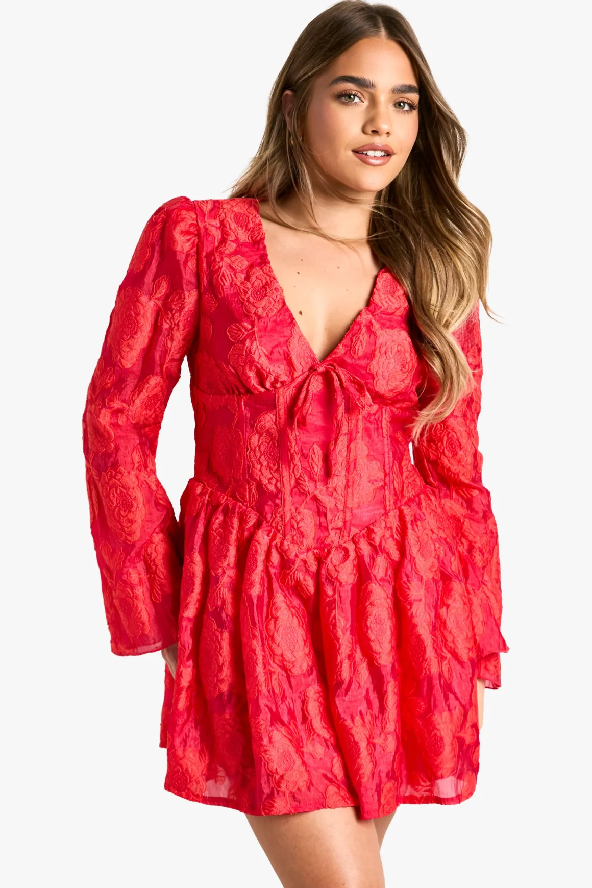 Petite Robe Skater Jacquard Floral Détail Corset