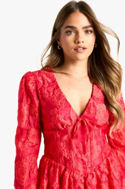 Petite Robe Skater Jacquard Floral Détail Corset