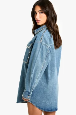 Petite Robe-Tunique en Jean Oversize à Détails à Stud