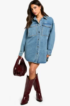 Petite Robe-Tunique en Jean Oversize à Détails à Stud