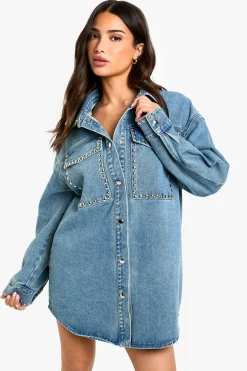 Petite Robe-Tunique en Jean Oversize à Détails à Stud