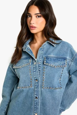 Petite Robe-Tunique en Jean Oversize à Détails à Stud