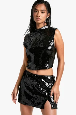 Petite Sequin Top à Col Haut