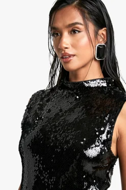 Petite Sequin Top à Col Haut