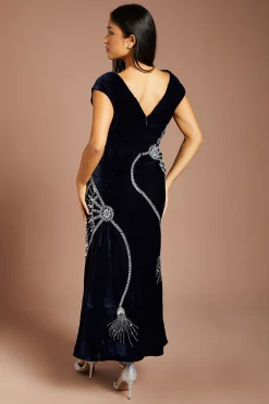Petite Sleeveless V Back Velvet Embellished Midi Dress