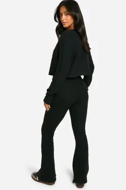 Petite Soft Cable Tricoté Cardigan, Crop Top et Pantalon à Jambes Évasées 3 Pièces