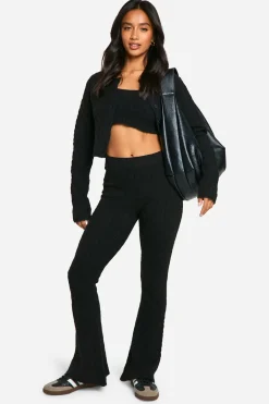 Petite Soft Cable Tricoté Cardigan, Crop Top et Pantalon à Jambes Évasées 3 Pièces
