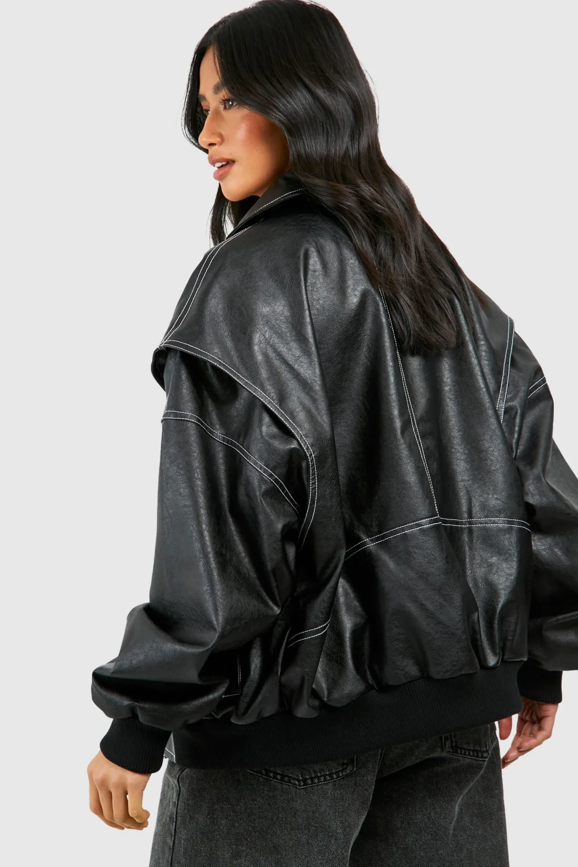 Petite synthétique Bomber Oversize à Couture Contraste