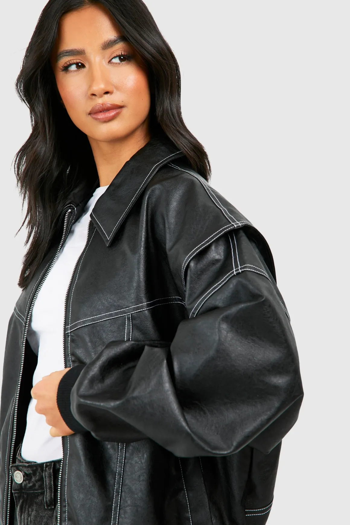 Petite synthétique Bomber Oversize à Couture Contraste