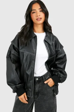 Petite synthétique Bomber Oversize à Couture Contraste
