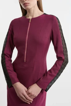 Petite Tailored Twill Lace Mix Zip Front Midi Dress