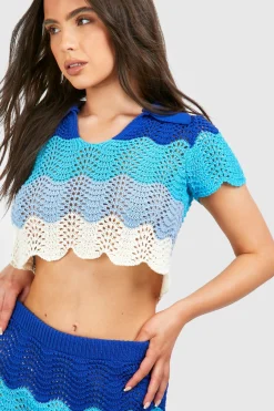 boohoo Petite Top court en crochet à col<Femme Tenues De Plage