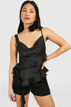 Petite Top en Satin avec Détails en Volants