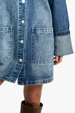 Petite Utility Turn Cuff Denim Oversized Shirt Dress