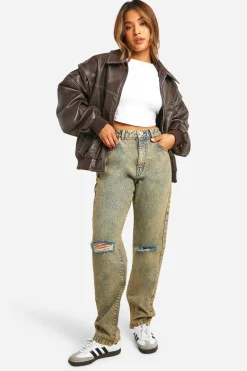 Petite Veste Bomber Oversize en synthétique à Coutures Contrastées