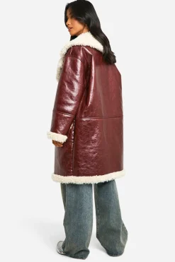 Petite veste d'aviateur long en synthétique avec garniture teddy
