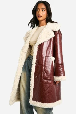 Petite veste d'aviateur long en synthétique avec garniture teddy