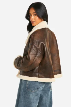 Petite Veste d'Aviateur Vintage en synthétique à Col Haut