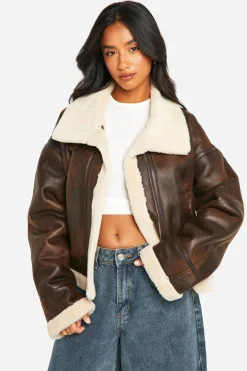 Petite Veste d'Aviateur Vintage en synthétique à Col Haut