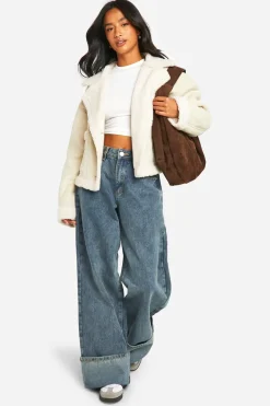 Petite Veste en synthétique Micro-suédé avec Doublure Borg