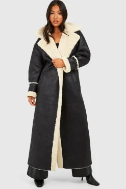 boohoo Petite Vintage Look Maxi Aviator Coat<Femme Vestes & Manteaux