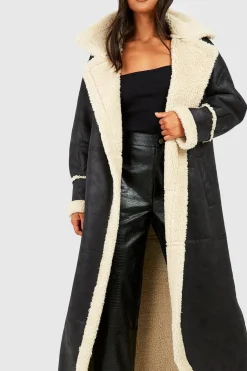 boohoo Petite Vintage Look Maxi Aviator Coat<Femme Vestes & Manteaux