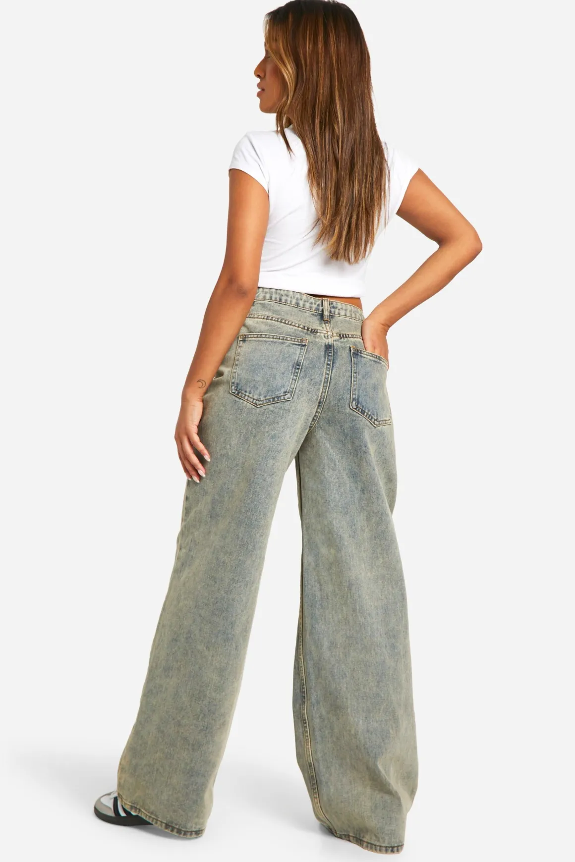 Petite Vintage Stone Wash Jeans à Jambe Large