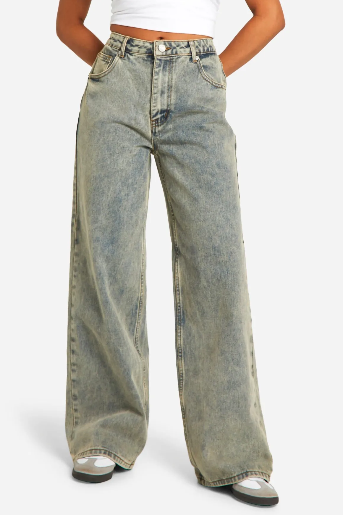 Petite Vintage Stone Wash Jeans à Jambe Large