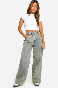 Petite Vintage Stone Wash Jeans à Jambe Large