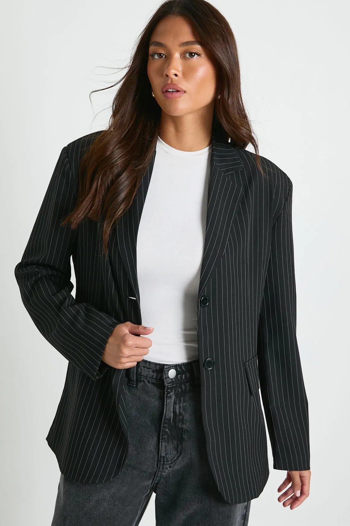 Pinstripe Oversized Boxy Fit Blazer