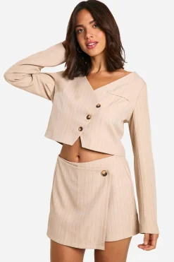 boohoo Pinstripe Wrap Front Tailored Skort<Femme Shorts