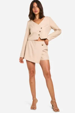 boohoo Pinstripe Wrap Front Tailored Skort<Femme Shorts