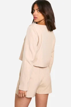 boohoo Pinstripe Wrap Front Tailored Skort<Femme Shorts