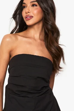 boohoo Playsuit Bandeau Jupe-Short à fronces en lin<Femme Combinaisons Et Combishorts