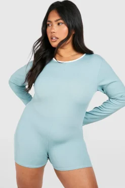 Playsuit à côtes grande taille avec bande de finition contrastante