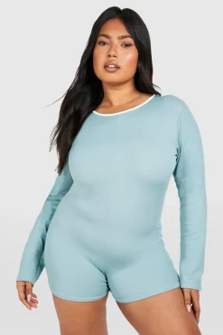 Playsuit à côtes grande taille avec bande de finition contrastante