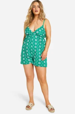 Playsuit grande taille à broderie contrastée