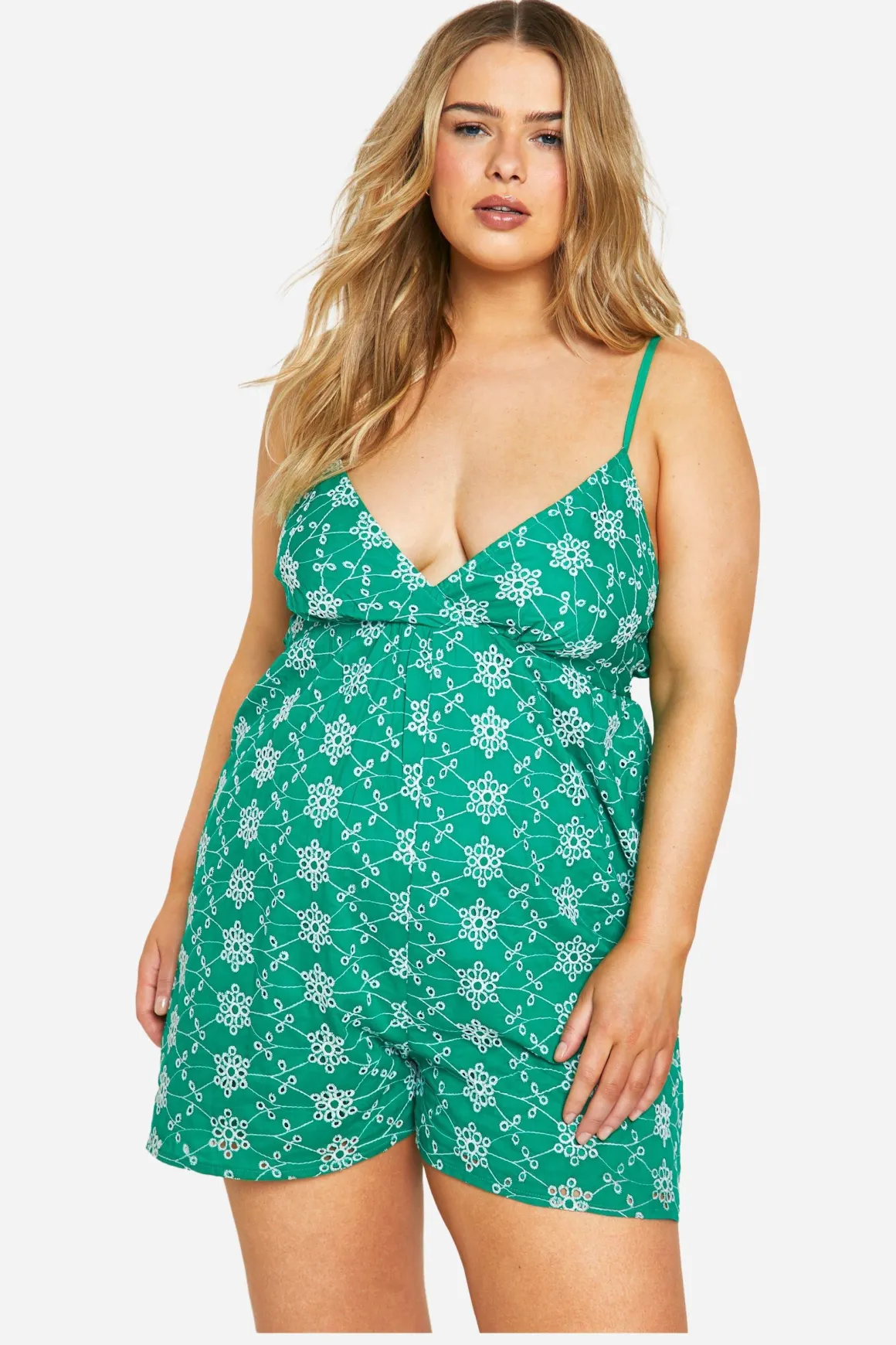 Playsuit grande taille à broderie contrastée