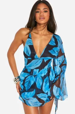 boohoo Playsuit jupe en mesh à imprimé feuille doublé<Femme Combinaisons Et Combishorts