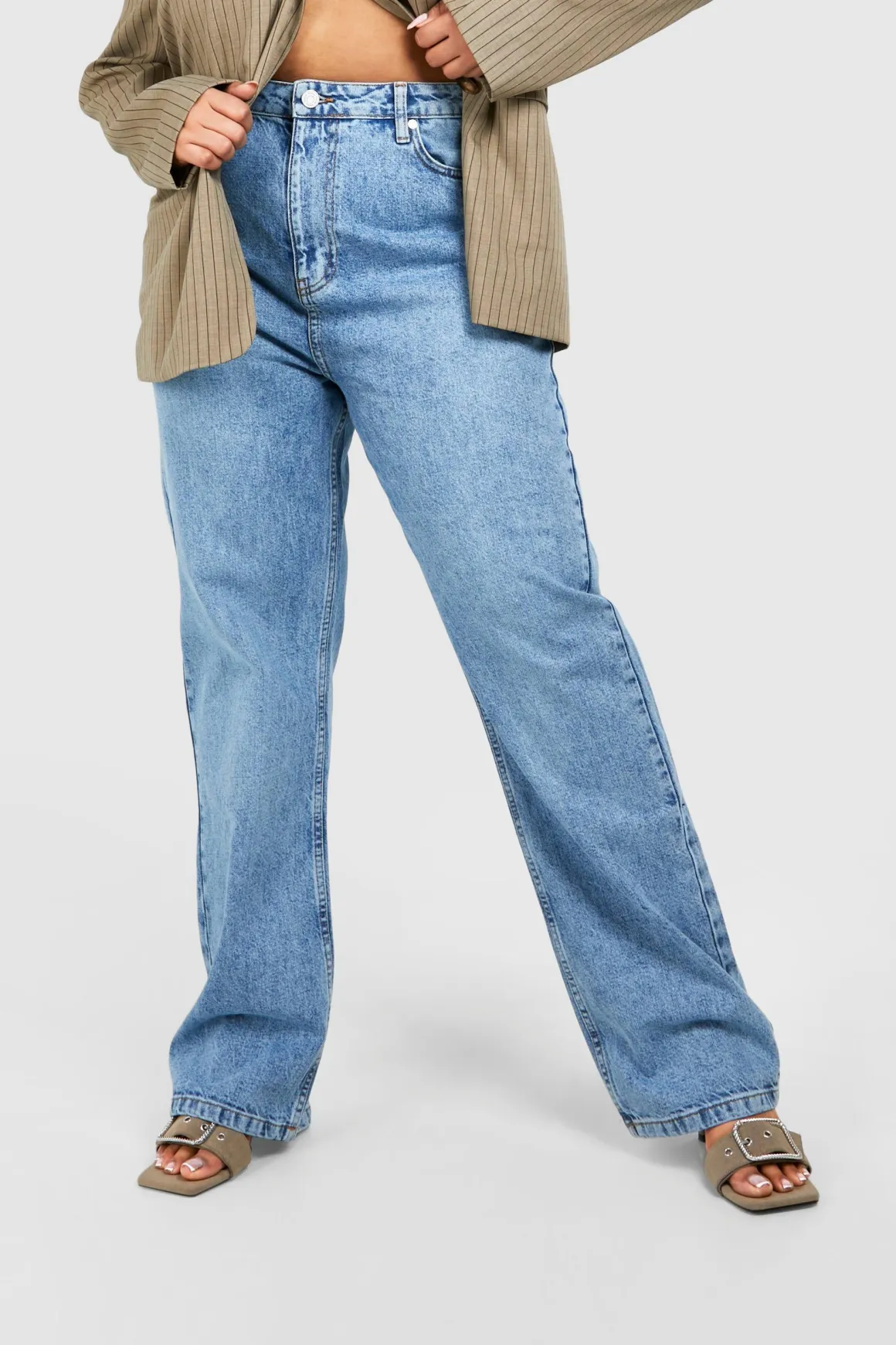 Plus Acid Wash Jean Droit Grande Taille