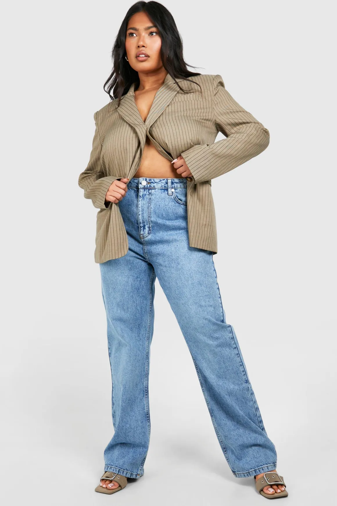 Plus Acid Wash Jean Droit Grande Taille