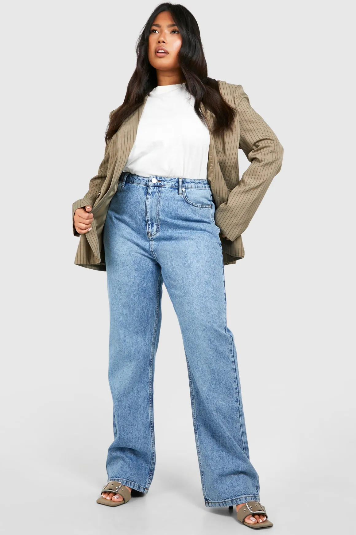 Plus Acid Wash Jean Droit Grande Taille